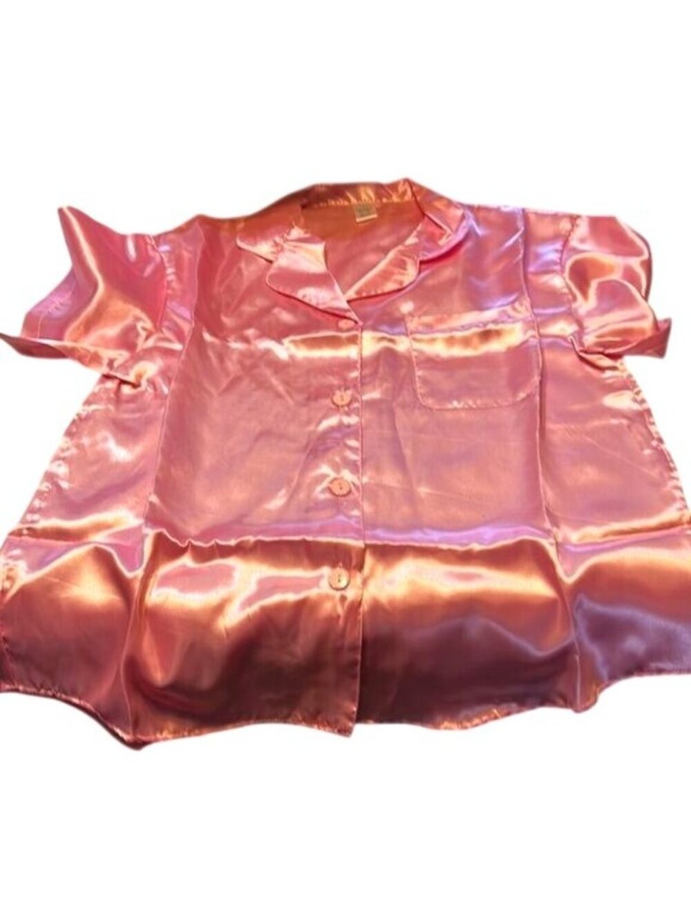 Satin Lounge Pink Short Sleeve Pajama Top Size S Grandma core - Picture 3 of 4